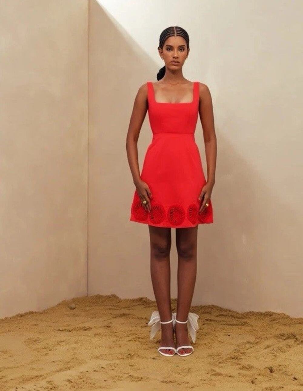 Elexiay Kogi Crochet Embellished A-Line Minidress red Size L NWT READ